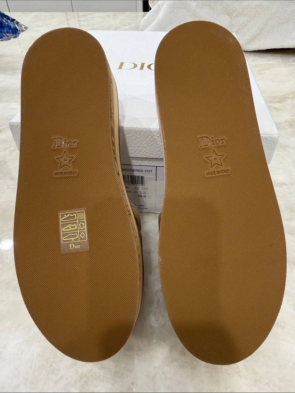 New in Box Dior Natural Beige Logo Cork Platform Slide